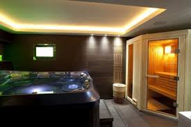 Indoor Hot Tub And Spa Area Hot Tub Room Home Spa Room Hot Tubs Saunas
