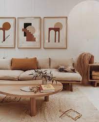 Warm Neutral Interior Wooden Coffee Table Cream Sofa Burnt Orange Cushion Ide Dekorasi Rumah Desain Interior Ruang Tamu Rumah