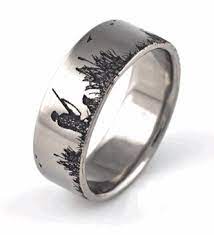 Men S Titanium Duck Hunting Scene Wedding Ring Hunting Ring Hunting Wedding Rings Duck Hunting Ring