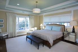 Or Paint The Tray Ceilings And The Room Ceiling The Same Color And Paint Walls A Different Color Blue Bedroom Design Colored Ceiling Interior Design