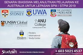 Oleh itu, bagi memudahkan anda membuat penilaian dan pemilihan kami sertakan 32 senarai permohonan biasiswa untuk lepasan spm yang boleh anda cuba. Biasiswa Terkini Lepasan Spm Stpm 2020 Untuk Program Asasi Diploma Di Australia Biasiswa Terkini 2021 2022