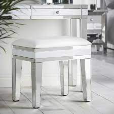 Beautify White Mirrored Dressing Table Stool Bedroom Desk Decor Table Stool Dressing Mirror