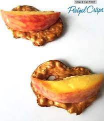 Sliced Peaches And Pretzel Crisps Pretzel Crisps Recipes Snack Factory