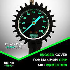 This rhino usa is another premium quality tire pressure gauge to consider buying today. Rhino Usa Tire Inflator With Pressure Gauge 0 100 Psi Ansi B40 1 Accurate Large 2 Easy Read Glow Dial Premium Braided Hose Solid Brass Hardware Best For Any Car Truck Motorcycle Rv Pricepulse