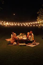 Group of young friends sitting around table and posing while a woman taking their picture with her mobile phone. Girls Night Outdoor Dinner Party Juniper Home