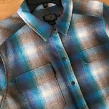 Details About Womens Pendleton Board Shirt Nwt Blue Grey Ombre Shadow Plaid Wool Petite Xl