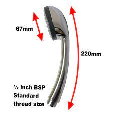 Standard shower arms (the pipe that comes out of the wall) have a 1/2 male pipe thread, and standard shower heads have a 1/2 female pipe thread. Intro Single Mode Shower Head Byretech Ltd