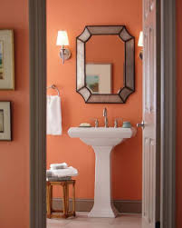 Color Of The Week Glidden Ripe Apricot On The Orangey Side Of Coral This Energetic Hue Works Wel Bathroom Decor Colors Orange Bathrooms Orange Bathroom Decor