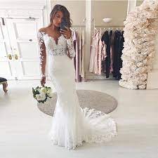 Buy flattering mermaid/trumpet wedding gowns & dresses for sale at june bridals! Illusion Mermaid Wedding Dresses Long Sleeves Appliques Sexy Bridal Dresses Sweep Train Trumpet Style Robe De Mariee Custom Made Wedding Dresses Aliexpress