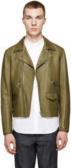 Loewe Khaki Leather Biker Jacket Leather Jacket Men Biker Jacket Stylish Jackets