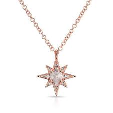 14kt Rose Gold Diamond North Star Necklace North Star Necklace White Diamond Jewelry Star Necklace
