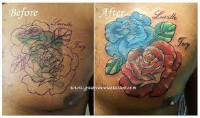 Blue And Red Roses Cover Up Tattoo On Chest Tattoo On Chest Flower Tattoos Cover Up Tattoo