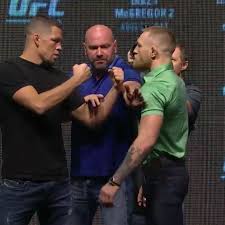 Don't miss the event live from the ufc gym in torranca, ca at 4pm/1pm etpt. Nate Diaz Vs Conor Mcgregor Staredown Pic Video From Ufc 202 Press Conference Mmamania Com