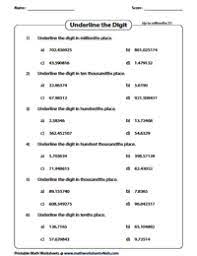 decimal place value worksheets