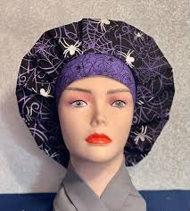Glow in the Dark Spiders Bouffant Style Scrub Cap, Scrub Cap, Scrub Hat,  Chemo Cap, Foodservice, Healthcare Worker
