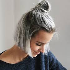 Grey Top Knot Goals Greyhair Topknot Hairstyles Haircuts Shorthair Silverhair Hairdye Haircolor Darkroot Grey Hair Dye Hair Styles Gorgeous Gray Hair