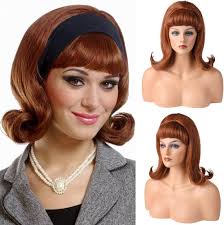 LONAI Retro Brown Wig 50s 60s 70s Wig with Bangs for Women Synthetic Hair  for Halloween Costume Party