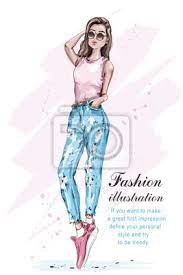Pink wallpapers rosa hintergründe süße hintergrundbilder für. Stylish Schone Coole Madchen In Sonnenbrille Hand Gezeichnetes Leinwandbilder Bilder Crop Top Jean Schone Myloview De