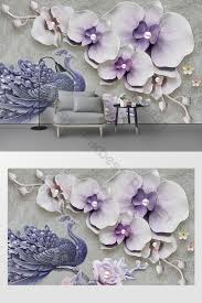 3d الحديثة الفاخرة زهرة الطاووس التلفزيون خلفية الجدار الديكور والنموذج Psd تحميل مجاني Pikbest Large Floral Wallpaper Floral Wallpaper 3d Wallpaper Mural