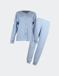 Pijama mujer felpa abierto delante azul con florecillas 