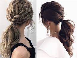 The ponytail shown here is separated into thirds: 19 Prettiest Ponytail Updos For Wedding Hairstyles Elegantweddinginvites Com Blog