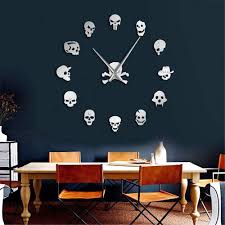 Skull Heads Diy Horror Wall Art Giant Wall Clock Big Needle Frameless Skull Ebay Clock Wall Decor Diy Clock Wall Giant Wall Clock
