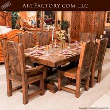 Some foldable dining tables can be used as a small corner table when not being used in its full this table offers a split use where one end can be used as a desk, hidden from sight when dining by a. Hunting Lodge Dining Set Hand Carved Solid Wood Table And Chairs