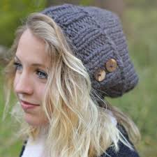Stormy Knit Slouchy Hat Buttons Tab