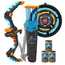 Next, cut a piece of twine, nylon rope, or fishing line, and tie it to the notches you cut so the string and bow are taut. Gold Toy Bow And Arrow For Kids With Led Flash Lights Archery Bow With 9 Suction Cups Arrows Target And Quiver Outdoor Toys Walmart Com Walmart Com