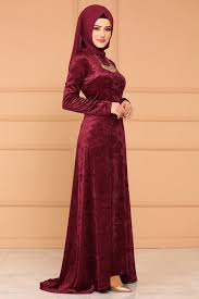 Modaselvim Elbise Kolyeli Peplum Kadife Elbise Slg3211 Bordo Islami Giyim Moda Stilleri Abaya Tarzi