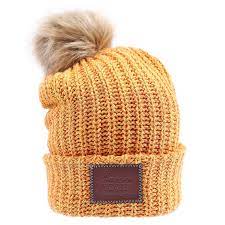 This Pom Beanie Is Knit Out Of 100 Cotton Yarn In Honey Yellow And Orange Colors It Features A Br Love Your Melon Hats Love Your Melon Beanie Love Your Melon