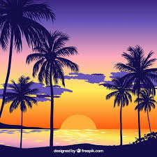 Download Sunset Background On The Beach With Palm Trees For Free Surf Painting Beach Cartoon Sunset Background