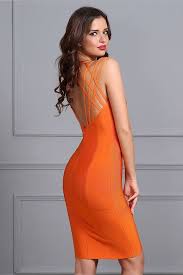 Hot Hollow Out Orange Backless Bandage Evening Mini Dress Evening Mini Dresses Cocktail Evening Dresses Stylish Dresses