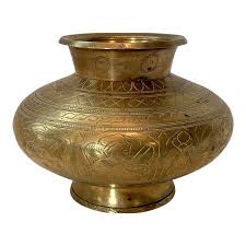 Only genuine antique anglo indian brass approved for sale on www.sellingantiques.co.uk. Vintage Traditional Lota Etched Brass Pot Water Vase Indian Brass Pot Etched Brass Lota