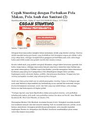 Salah satu masalah gizi di indonesia yang belum terselesaikan adalah stunting atau tumbuh pendek. Stunting G