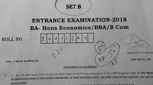 Entrance B A Hons Economics Bba B Com 2018 Question Paper Youtube