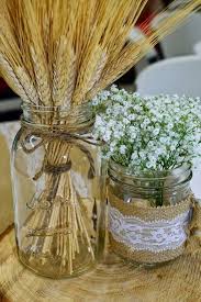 Enjoy the beautify that wheat can bring to your home, office, party, wedding or other activity. Wedding Decor Mason Jars With Wheat And Baby S Breath Wheat Centerpieces Rustic Wedding Decor Wedding Table Centerpieces