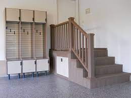 Great Floor With Cool Locker Style Setup Garage Stairs Garage Steps Garage Lockers