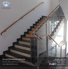 From Our Handrail Project For The Al Raha Schools In Dubai Tinted Glass Handrail With Royal Stainless Steel And Pvc Raili Glass Handrail Pvc Railing Handrail