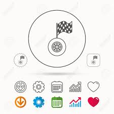 Race Icon Wheel With Racing Flag Sign Calendar Graph Chart