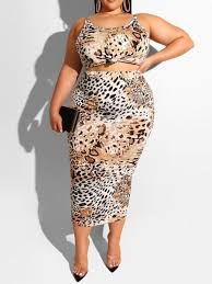 Plus Size Office Lady Leopard Print Bodycon Women S Two Piece Sets Two Piece Dress Dresses 4xl Piece Dress