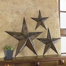Package of 50 rusted tin dimensional miniature barn stars with hole and hollow backs. Set Of 3 Rustic Stars Wall Art Jcpenney With Images Rustic Star Decor Star Wall Art Stars Wall Decor