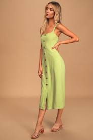 Casual Vibes Green Button Front Sleeveless Midi Dress In 2020 Maxi Dress Green Midi Dress Sleeveless Black Dress Outfit Casual