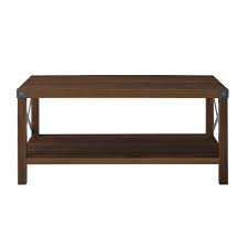 With a walnut top, solid edges, and a black steel base, let this coffee table catch the eye of any wandering guest. Rustic Wood Coffee Table Dark Walnut By Walker Edison