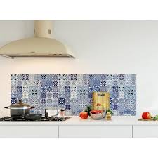 Credence De Cuisine Adhesive En Verre De Synthese Carreaux De Ciment Bleus L 150 X H 50 Cm Achat Vente Credence Credence De Cusine Carreaux Cdiscount