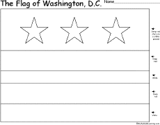 Flag of the district of columbia adopted october 15, 1938 design three red stars over two red horizontal bars on a white field designed by charles a.r george washington's coat of arms inspired the design of washington, d.c.'s flag. Flag Of Washington D C Printout Enchantedlearning Com
