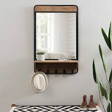 Industrial Wooden Wall Mirror With Shelf And Hooks Kirklands Shop for wall mirror with hooks online at target.