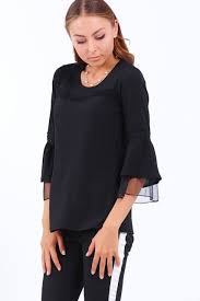 Tul Dantel Detay Siyah Bluz Giyim Indirim Kampanya Bayan Erkek Bluz Gomlek Trenckot Hirka Etek Yelek Mont Kase Kaban Elbi Siyah Bluz Moda Giyim