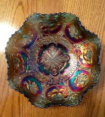 5 out of 5 stars. Fenton Antique Carnival Glass Iridescent Amethyst Bowl Roses Dragons Pattern Ruffled Edges Circa 19 Carnival Glass Bowls Carnival Glass Colored Glassware
