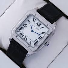 Yellow gold cartier santos lady's wristwatch. Cartier Santos 100 Aus Edelstahl Schwarzes Lederband Quarz Herren Uhr Replik